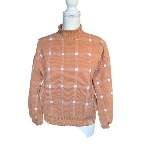 Anthropologie Porridge Caramel Textured Square Printed Sweater, Size XS - Picture 1 of 4